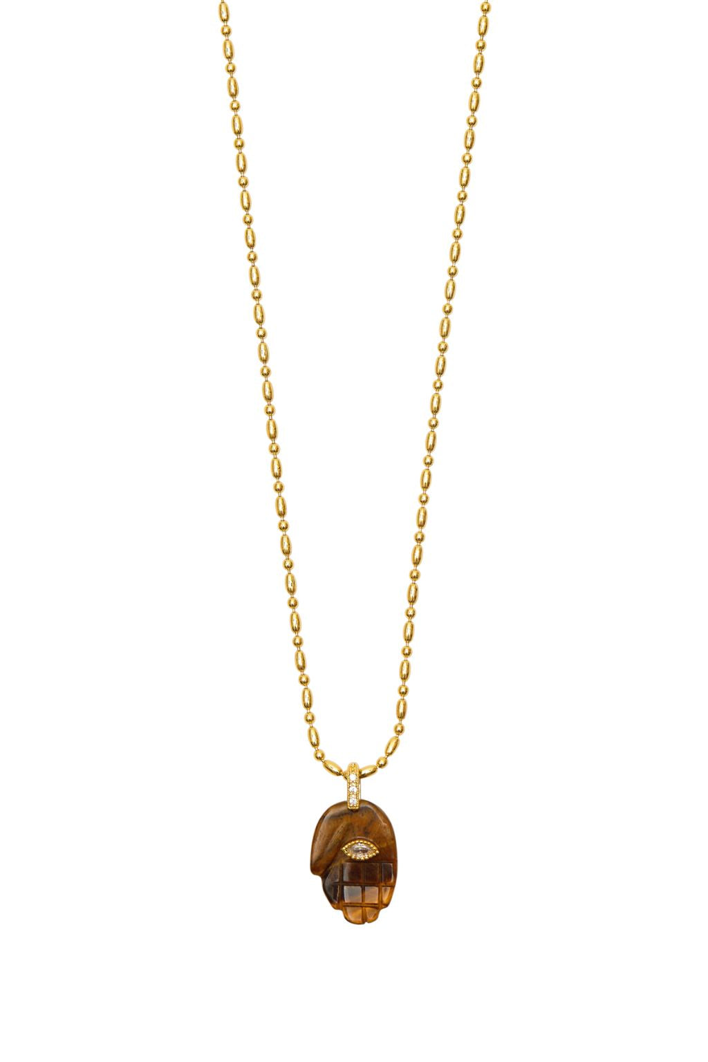 Talis Chains - Hamsa Pendant Necklace - Tiger's Eye