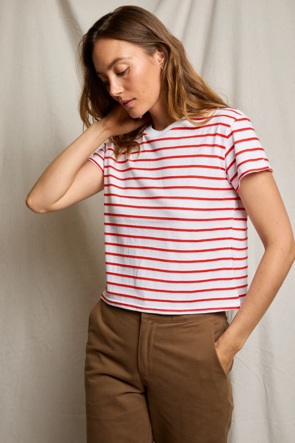 Perfect White Tee - Everett - Tomato Stripe