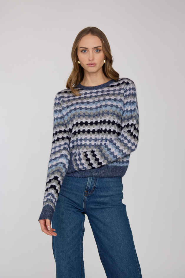 Autumn Cashmere - Multi Color Stitch Crew - Denim