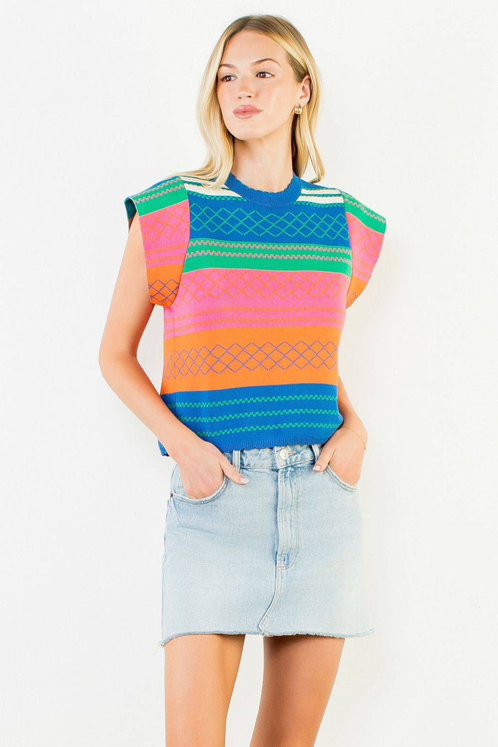 Olive and Bette's - Multi Color Knit Striped Flutter Top