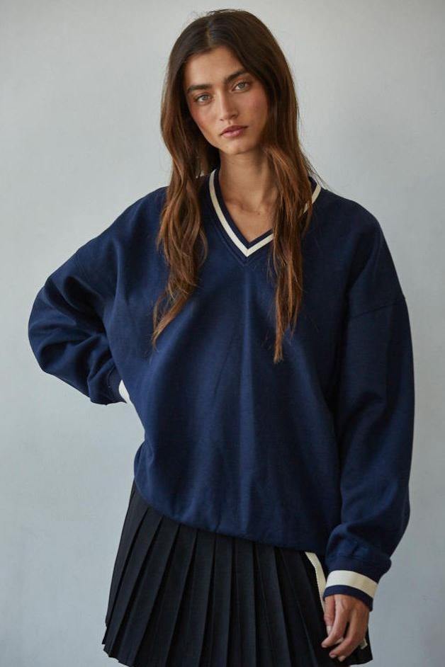 Road G - Stripe Hype Oversized Pullover - Navy
