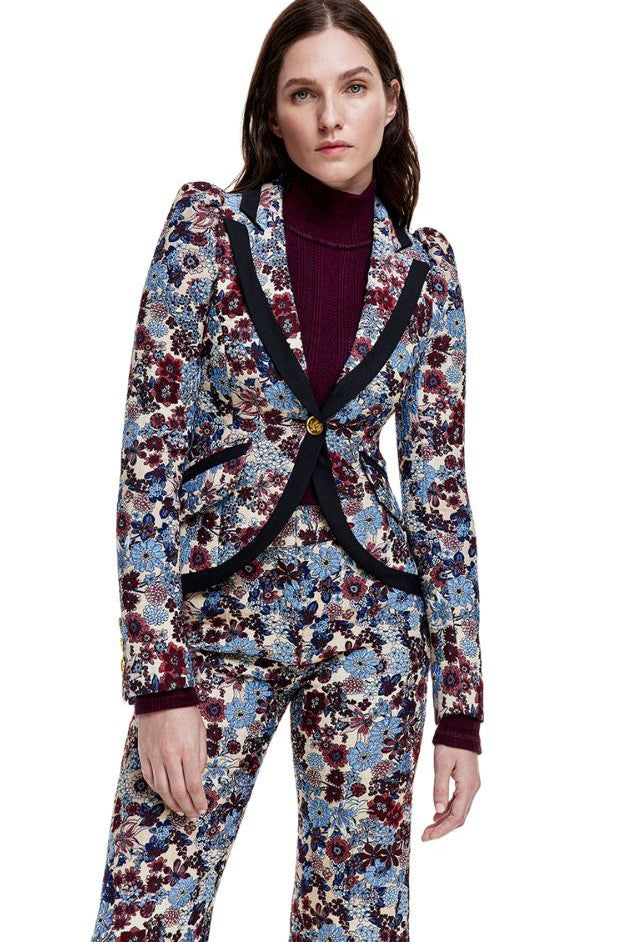 Smythe - Taped Pouf Slv One Button Blazer - Plum Floral