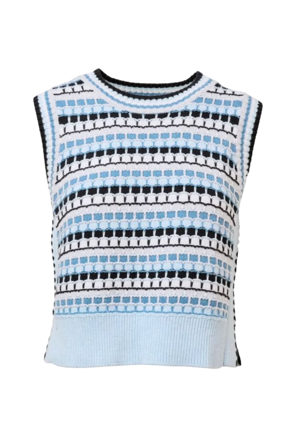 Autumn Cashmere - Multi Geo Stitch Sleeveless Crew - Blues
