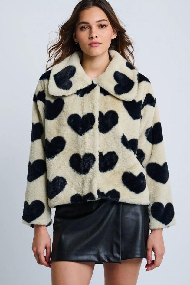 Lisa Todd - Love Shag Furry Heart Jacket - Cream/Black