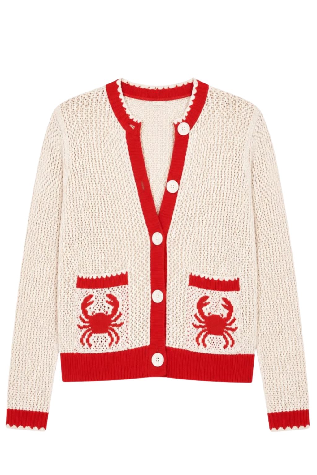 Autumn Cashmere - Mesh Cardigan W/ "Crab" Pockets - Ecru/Volcano