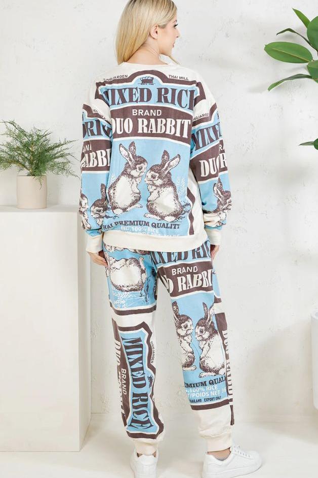 Olive and Bette's - Rabbit Hand Block Printed Sweatsuit