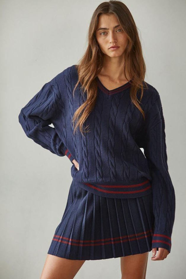 Road G - Chatham Cable Knit Tennis Sweater - Navy