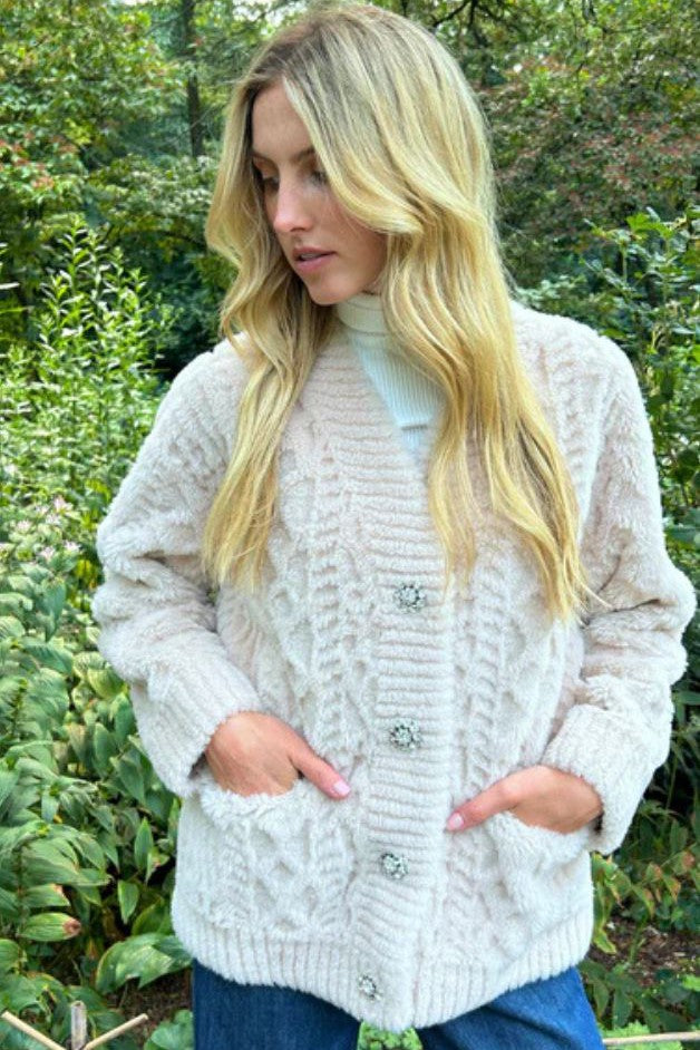 Jocelyn - Cortina Sherpa Cardigan with Jewel Buttons