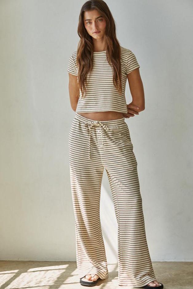 Road G - Sunday Striped Lounge Pant - Cream/Mocha