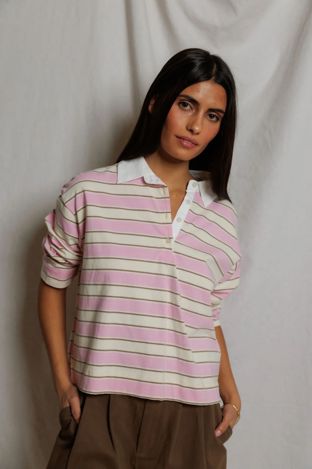 PerfectWhiteTee - Daria Cotton Rugby - Sugar Pink Stripe