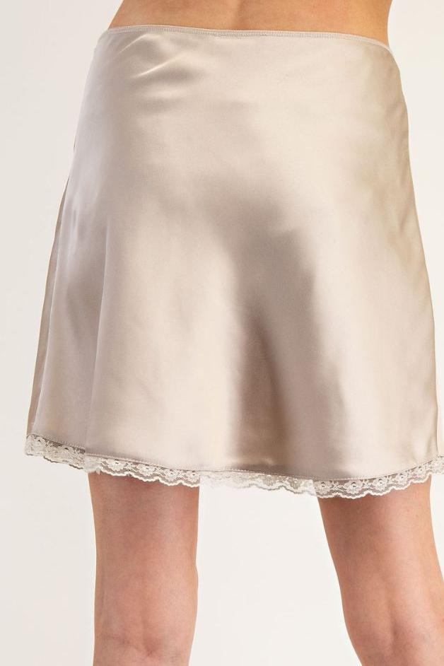 Road G - Lace Trim Satin Mini Skirt