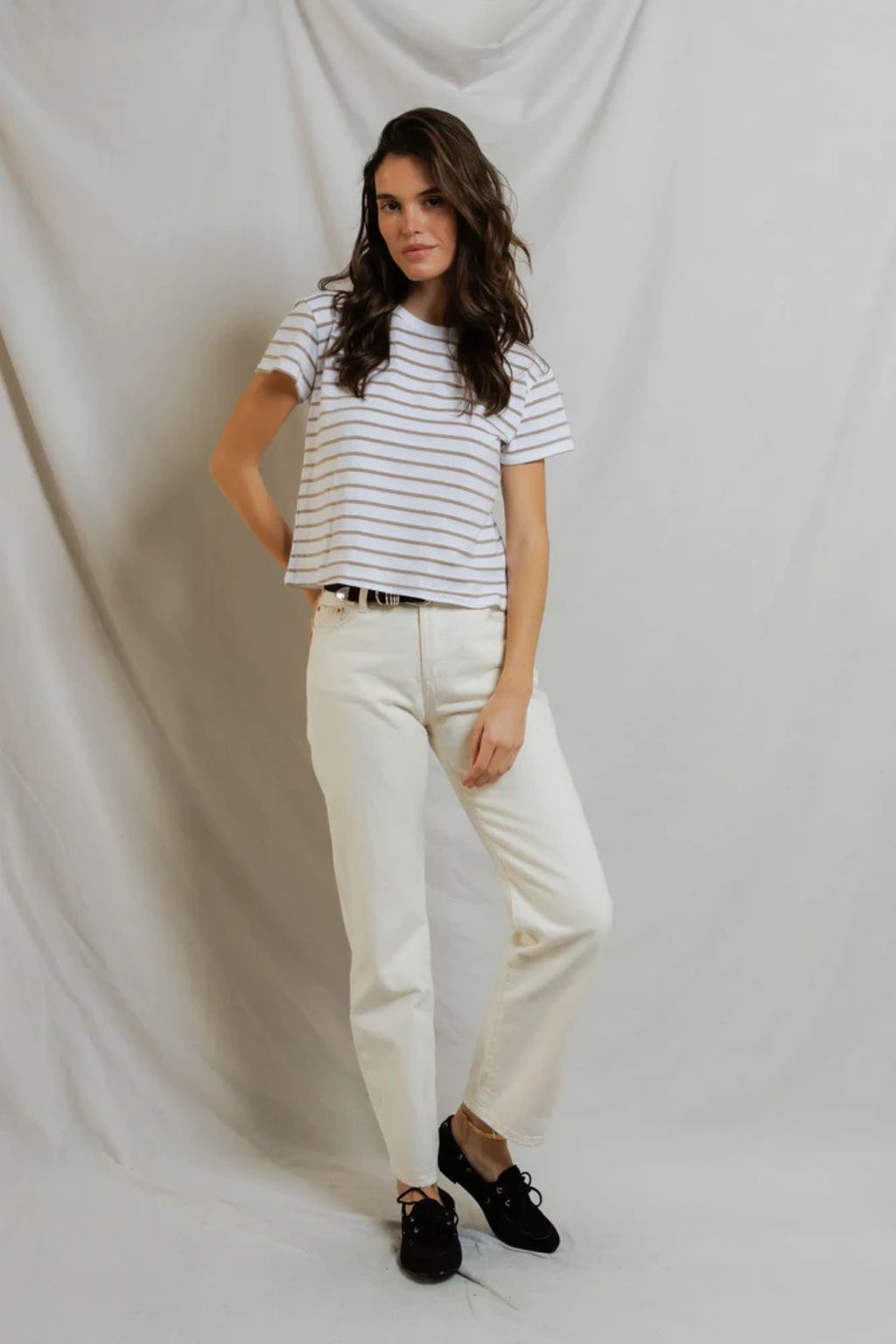 Perfect White Tee - Everett Stripe Crewneck Tee