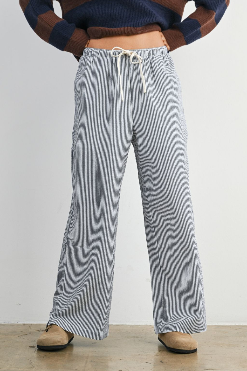 Road G - Drawstring Waist Striped Pants