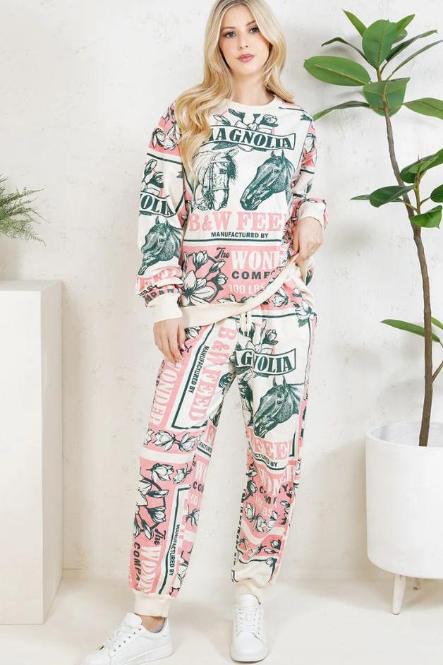 Olive and Bette's - Horse Hand Block Printed Sweatsuit