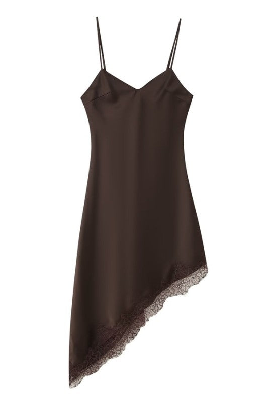 Olive and Bette's - Lace Trim Satin Slip Dress - Brown