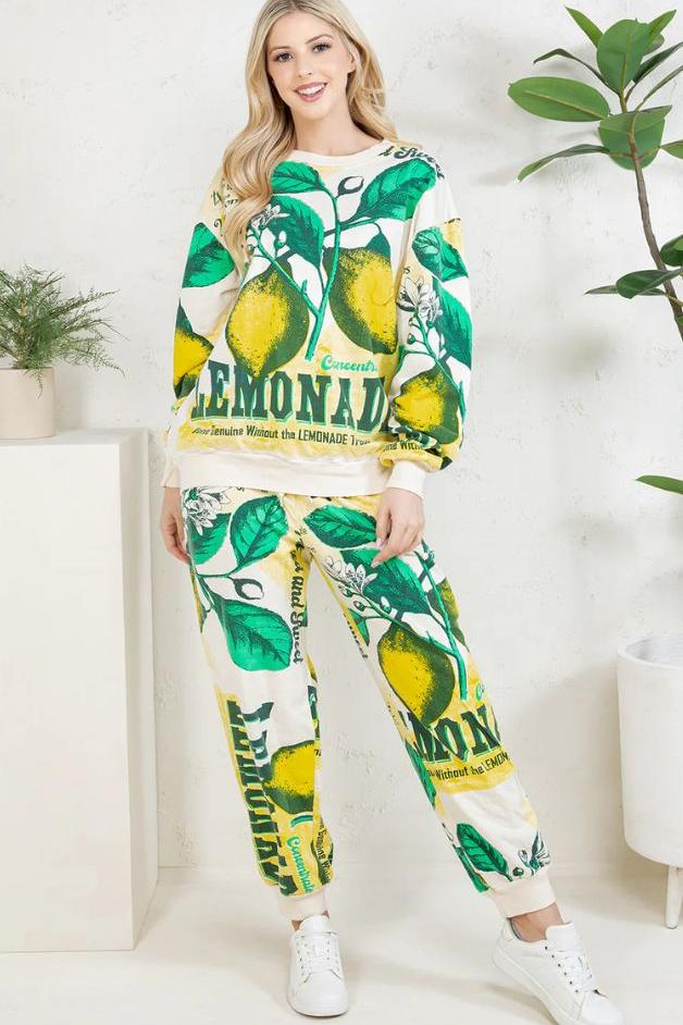 Olive and Bette's - Lemon Hand Block Printed Sweatsuit