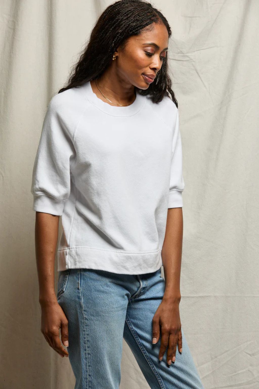 PerfectWhiteTee - Effie Bubble Sleeve Sweatshirt - White
