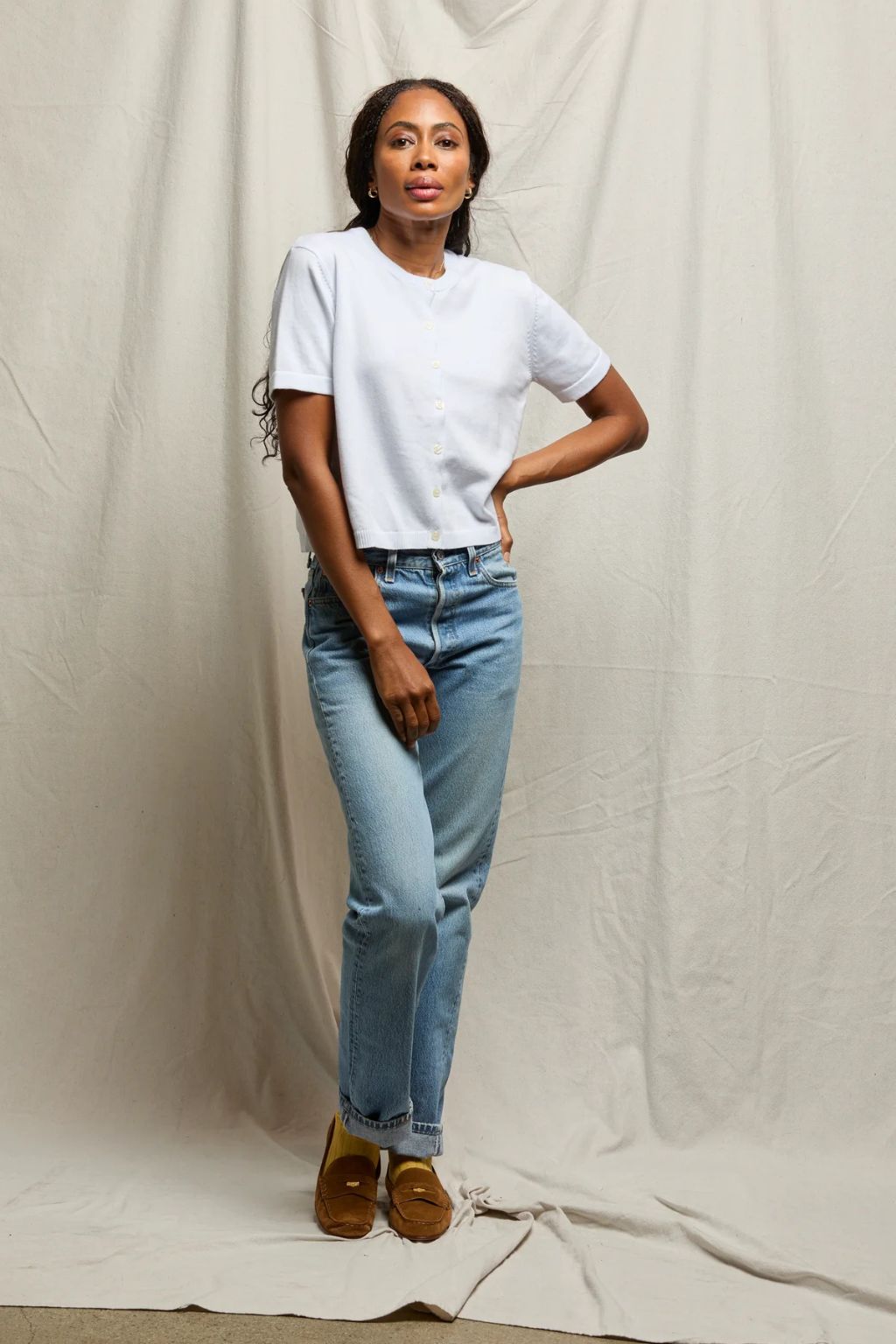 PerfectWhiteTee - Maude Short Sleeve Cardigan - White