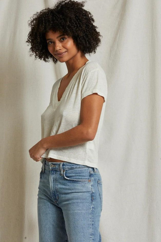 Perfect White Tee - Rosie Linen Spandex V-Neck