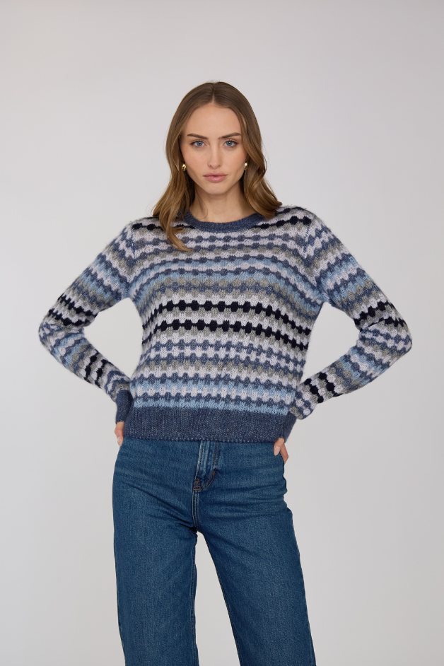 Autumn Cashmere - Multi Color Stitch Crew - Denim