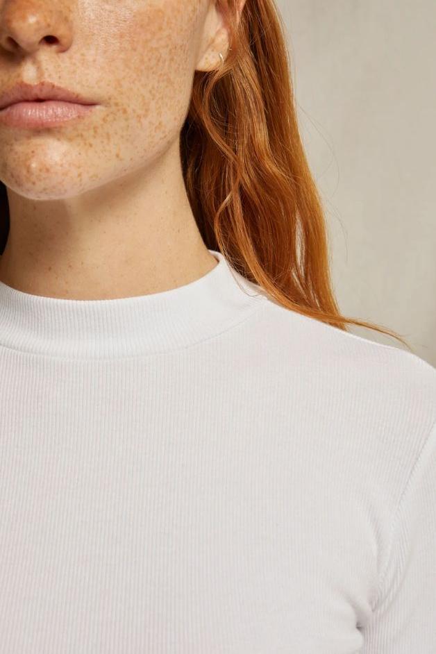 Perfect White Tee - Lauryn Mock Neck Long Sleeve Tee