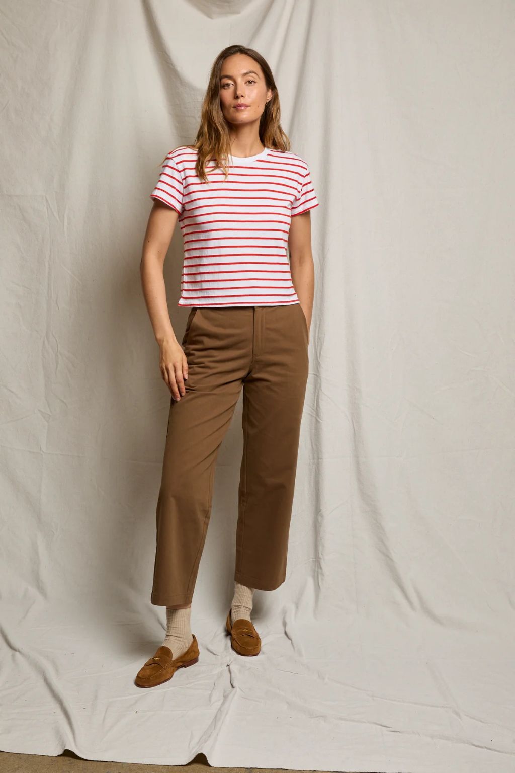 Perfect White Tee - Everett - Tomato Stripe