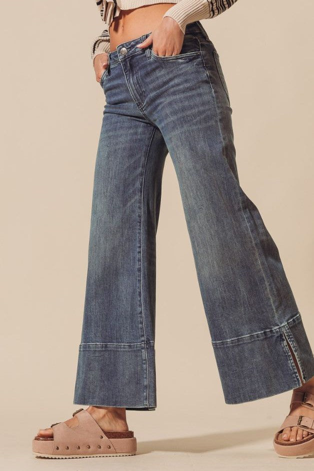 Olive and Bette's - Wide Leg Flare Denim With Side Slits