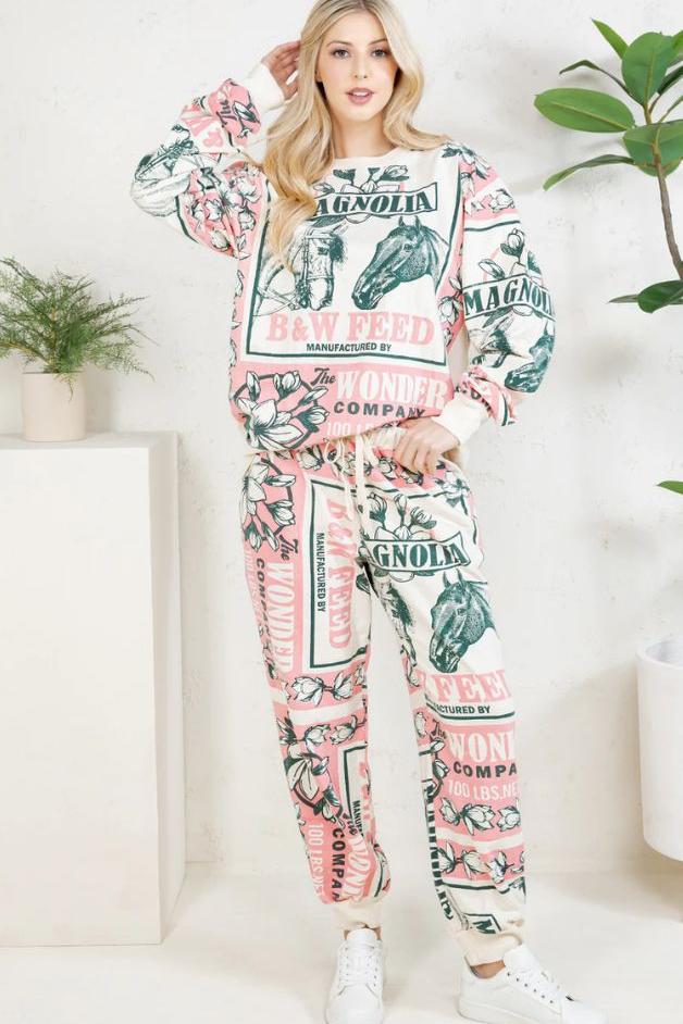 Olive and Bette's - Horse Hand Block Printed Sweatsuit