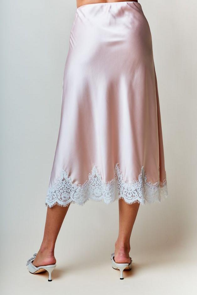 Road G - Satin Lace Trimmed Midi Skirt