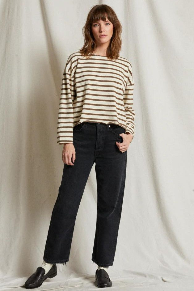 Perfect White Tee - Taylor Cotton Striped Tee - Walnut Stripe