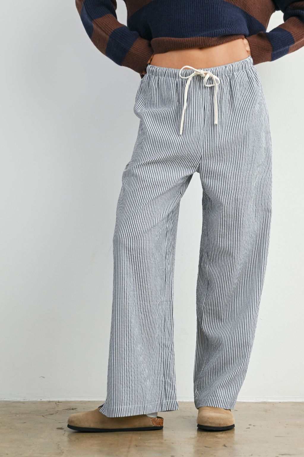 Road G - Drawstring Waist Striped Pants