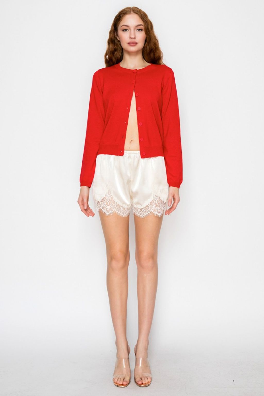 Road G - Lace Trim Satin Shorts - Ecru