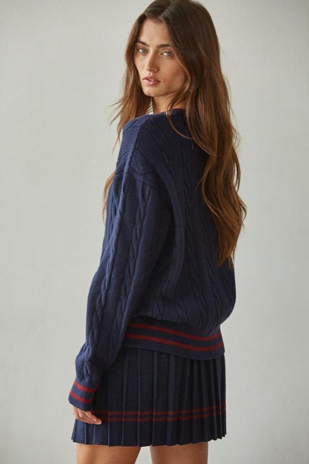Road G - Chatham Cable Knit Tennis Sweater - Navy
