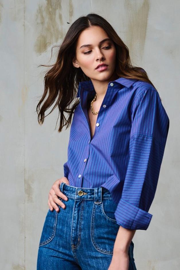 Hevron - Amita Top - Denim Wine Stripe