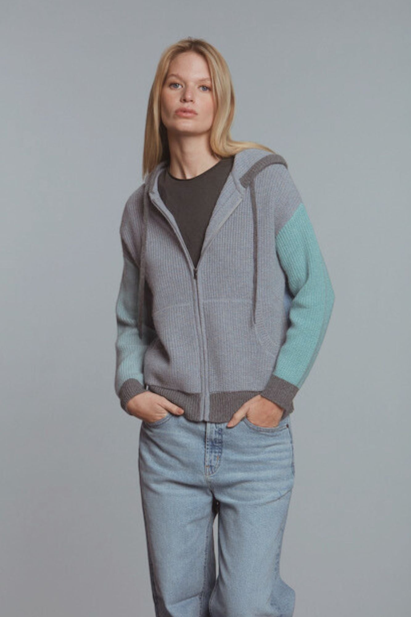 Hasson - Full Zip Colorblock Hoodie