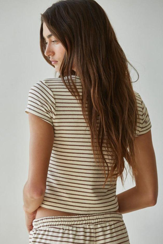 Road G - Sunday Striped Baby Tee - Cream/Mocha
