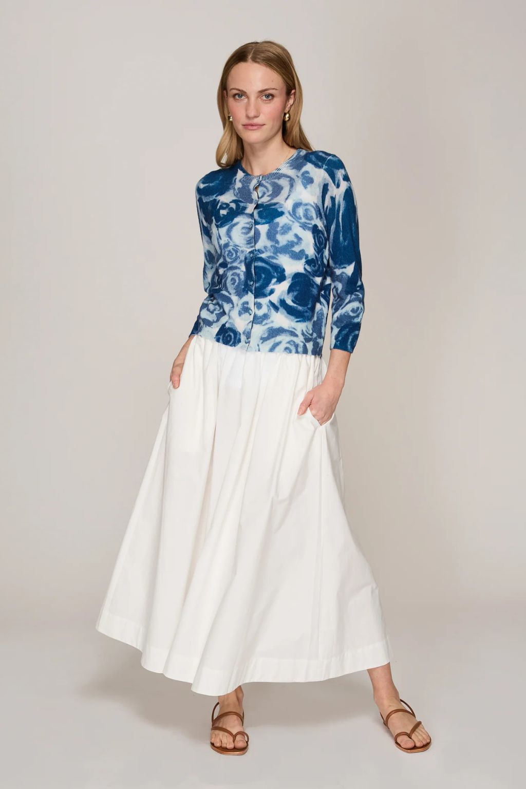 Autumn Cashmere - Watercolor Rose Baby Cardigan - Navy Combo
