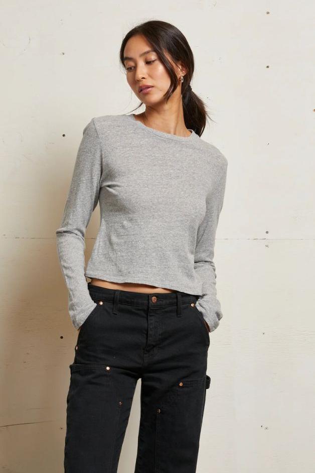 Perfect White Tee - Jamie Cotton Long Seeve Tee - Heather Grey