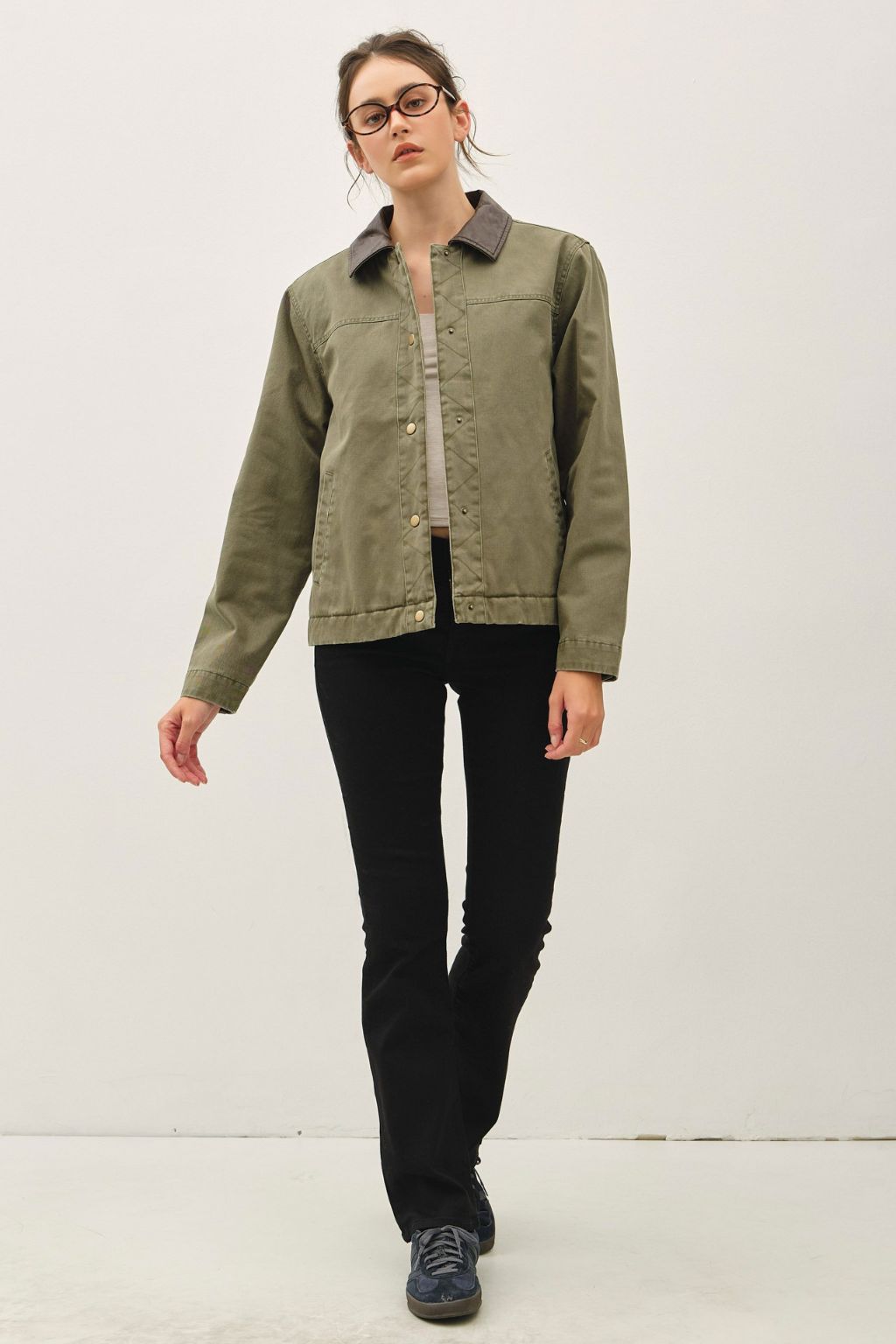 Road G - Chore Jacket With Leather Accent - Olive