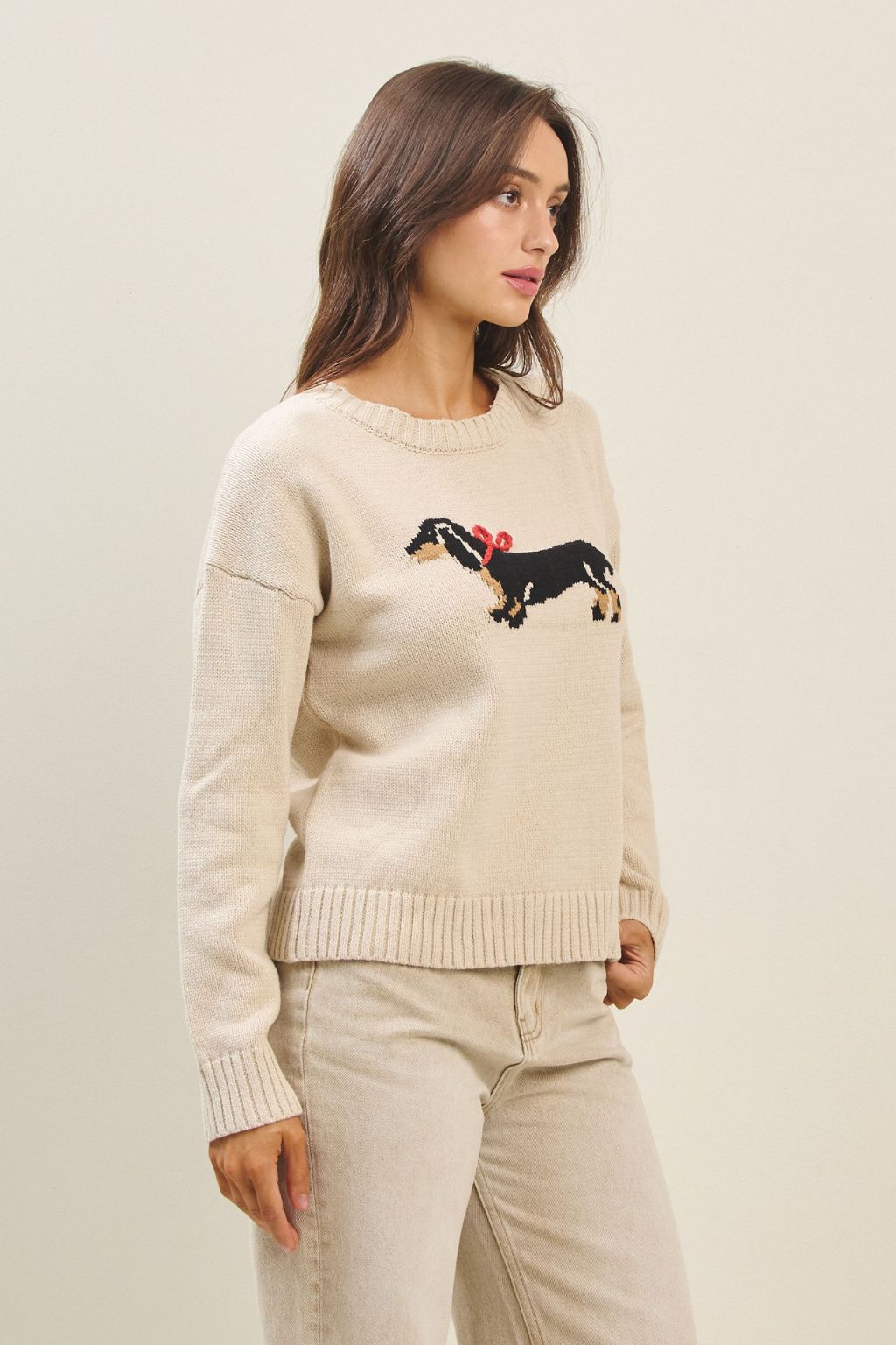 Olive and Bette's - Dachshund Sweater- Natural