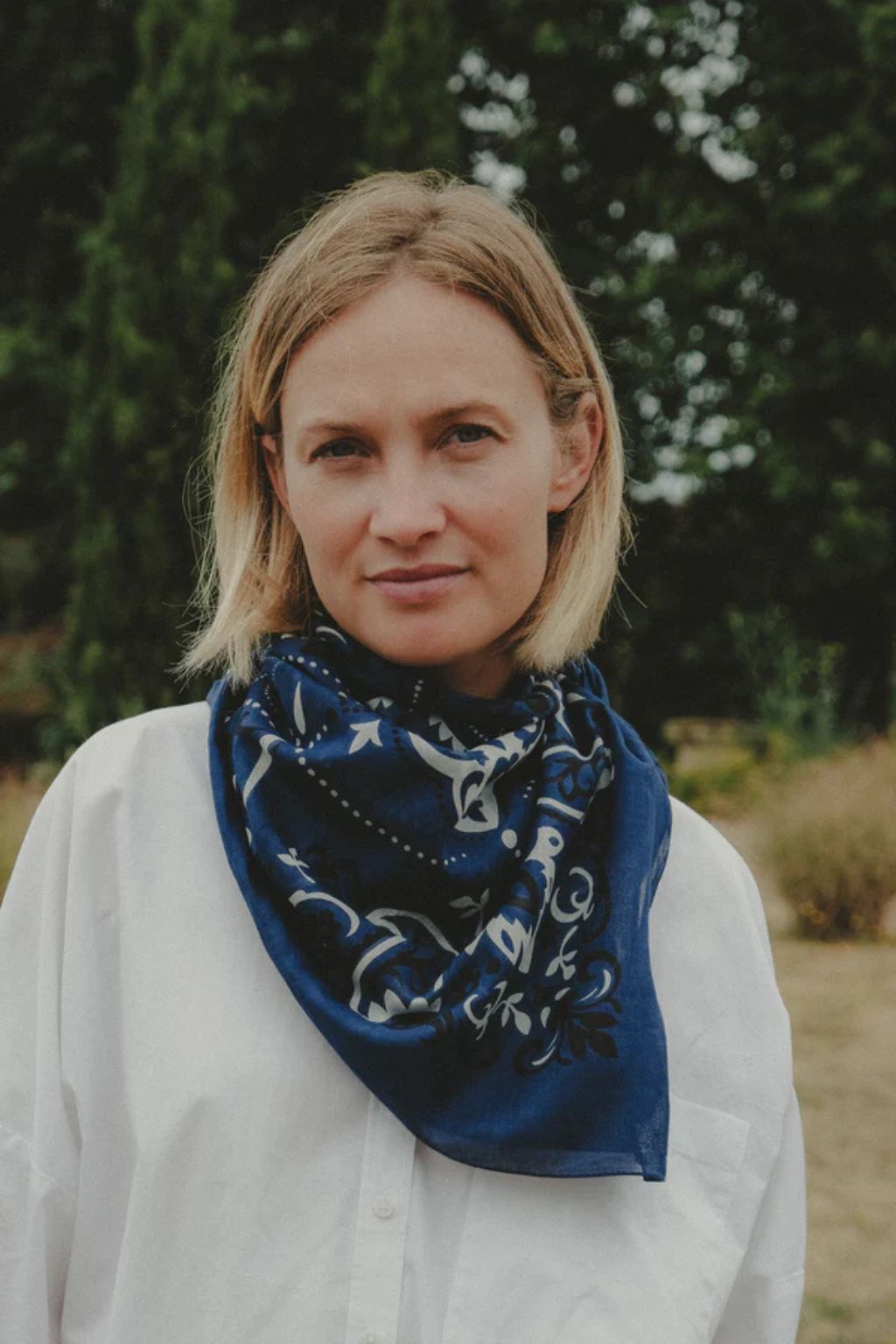 Maison Lecomte Flament - Navy Cotton Bandana Scarf
