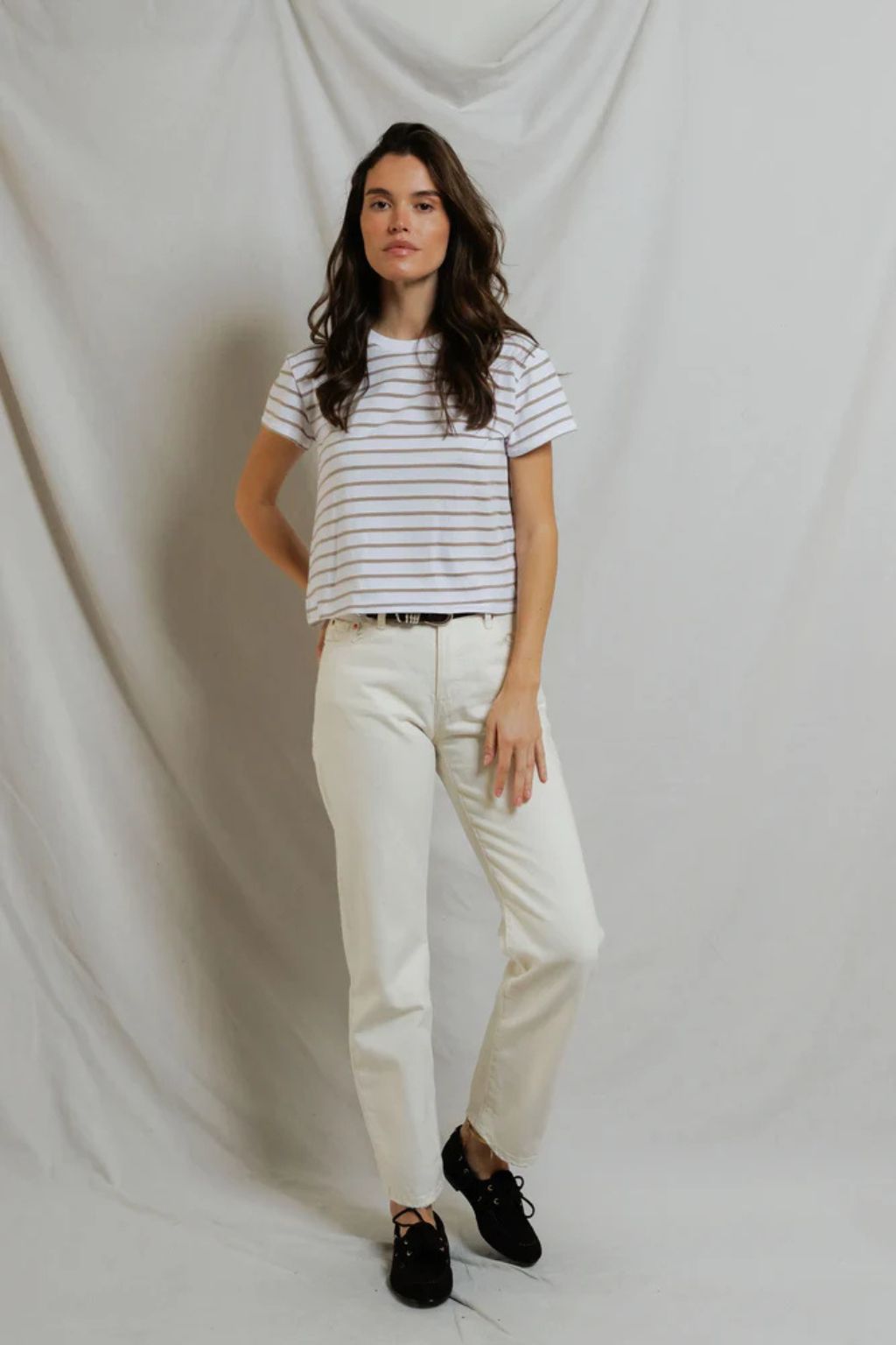 Perfect White Tee - Everett Stripe Crewneck Tee