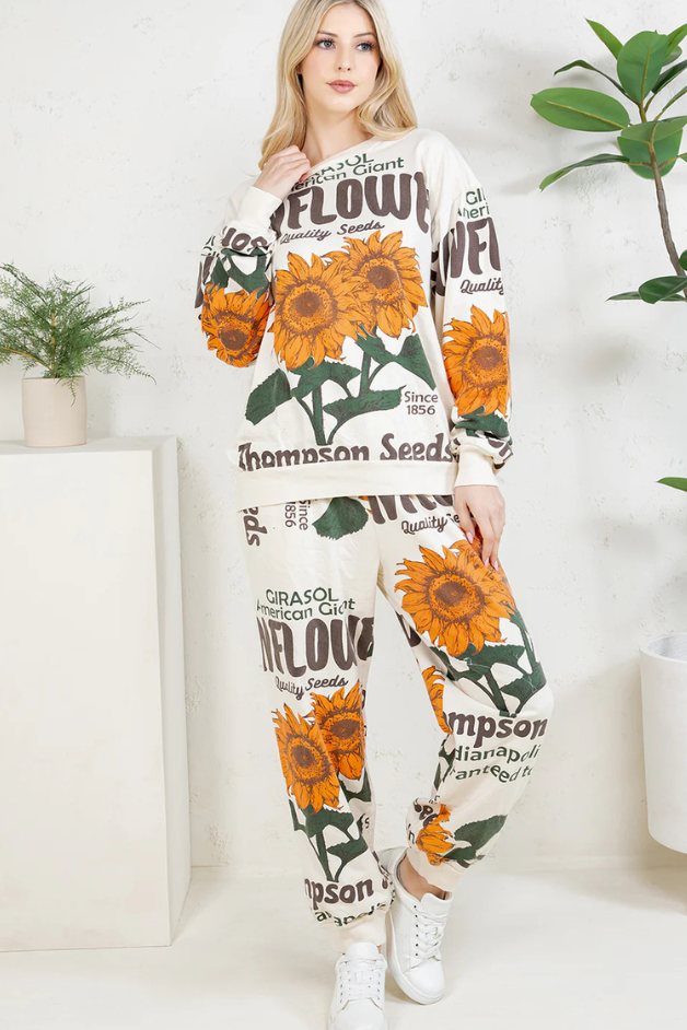 Olive and Bette's - Sunflower Hand Block Printed Sweatsuit