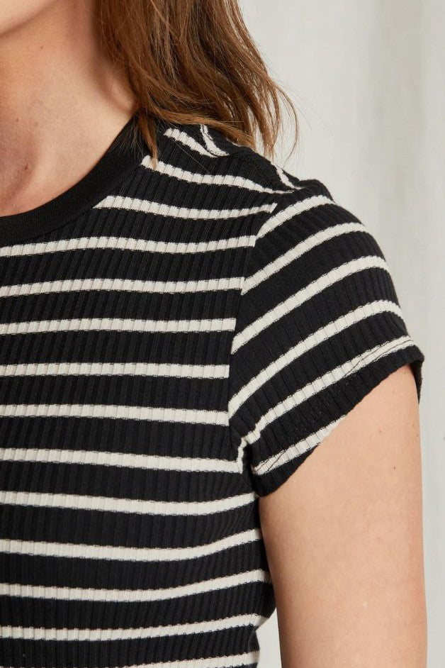 Perfect White Tee - Julia Rib Baby Tee - Black/Nat Stripe