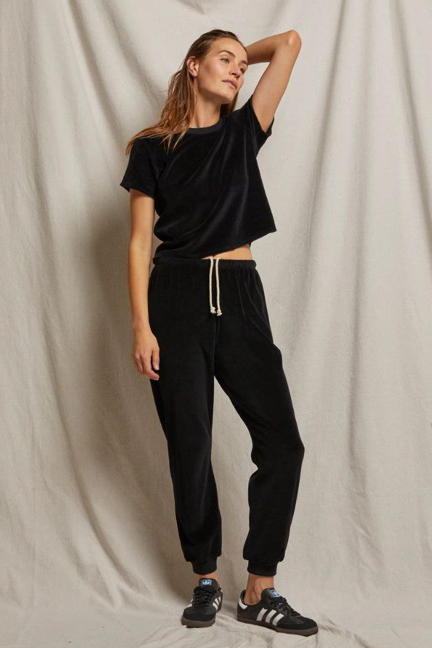 Perfect White Tee - Bailey Velour Jogger - Black