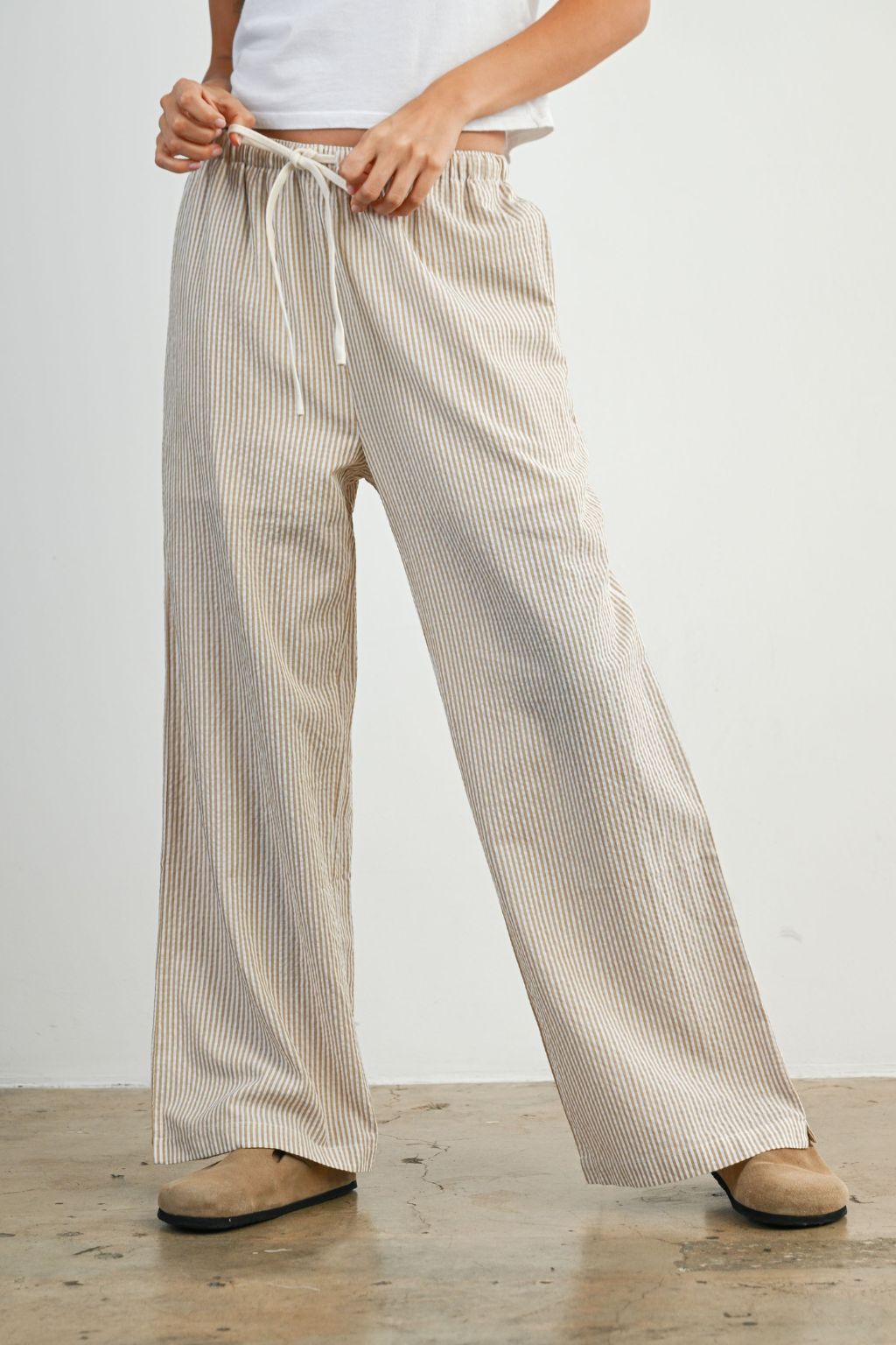 Road G - Drawstring Waist Striped Pants