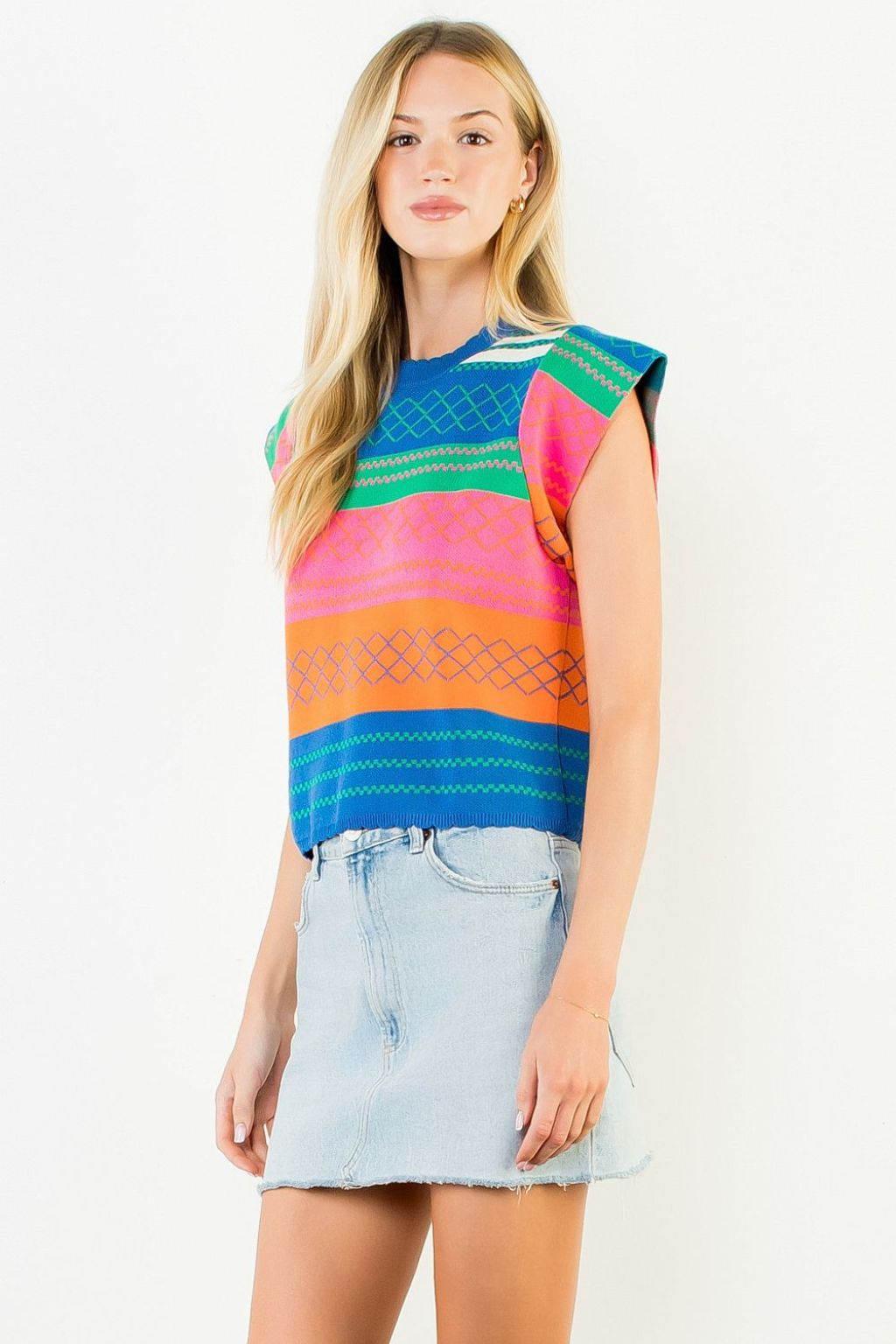 Olive and Bette's - Multi Color Knit Striped Flutter Top