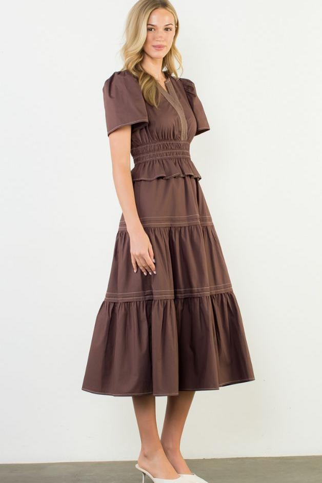 Olive and Bette's - Puff Sleeve Tiered Maxi Dress