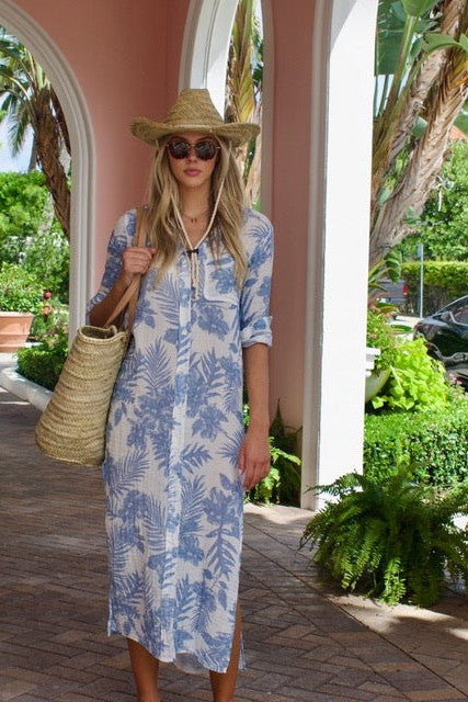 Felicite - Boyfriend Maxi Dress - Sky Palm