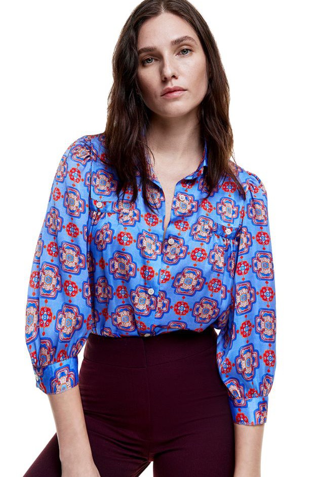 Smythe - Shirred Pocket Blouse - Iris Medallion